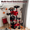 Gothic cat tree features multiple platforms, two plush perches, and sisal scratching posts for indoor cat entertainment.