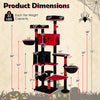 Detailed dimensions of the 75 Inch Gothic Cat Tree, featuring multiple perches, cat houses, and scratching posts.