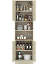 75-inch beige kitchen pantry cabinet with doors and shelves, showcasing organized storage for dishes and beverages.