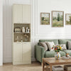 Tall beige kitchen pantry cabinet with doors and shelves, perfect for organizing kitchen essentials in a stylish living.