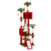 Multi-level 75-inch tall Christmas cat tree tower in red with large condos, scratching posts, and playful hanging stars.