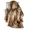 Luxury faux raccoon fur blanket draped over a chair, featuring double-sided design and soft texture for cozy warmth.