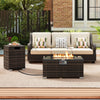 2-Piece Outdoor Rattan Fire Table Set 32 Inch Rectangle Gas Firepit with Tank Cover-Brown - Gallery View 1 of 11