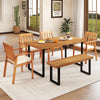 Acacia wood dining table for 6 with slatted top, sturdy metal frame, ideal for outdoor dining or garden settings.