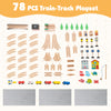 78-piece wooden train set activity playset with double-side board, vehicles, figures, and traffic signs for kids aged.