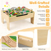 Wooden train set activity table with 78 pieces, featuring a double-side board and storage space for kids aged 18M+.