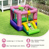 Inflatable bouncy castle with slide and basketball hoop, made of durable 420D oxford cloth, for kids aged 3-12 years.