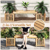 Patio wooden bench with planter boxes, made of fir wood, featuring a slatted seat for ventilation, ideal for outdoor.