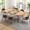 Oval patio dining table made of acacia wood, seating 8, featuring an umbrella hole and sturdy metal legs for stability.