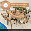 79-inch oval patio dining table with acacia wood tabletop and umbrella hole, perfect for 8 people, ideal for outdoor.
