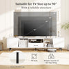 79" TV stand in white for TVs up to 90 inches, featuring storage cabinets and built-in charging station.