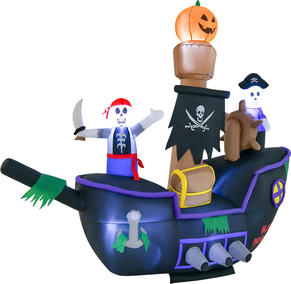 7 Feet Long Halloween Inflatable Pirate Ship with LED Lights Blower