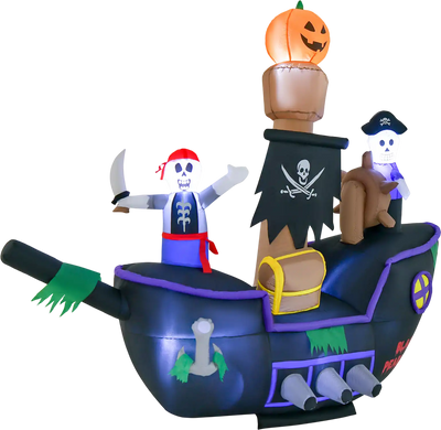 Costway 7' Halloween Inflatable Pirate Ship w/ LED Lights Blower 69481732 New