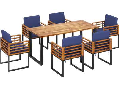 Costway 7-Piece Patio Acacia Wood Dining Table Chair Set Backyard Poolside 69432185 New