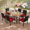 7 Pieces Outdoor Dining Set Acacia Wood Table with Umbrella Hole and Cushions-Red - Gallery View 1 of 12