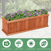 Wooden decorative planter box made of natural fir, featuring vibrant flowers, perfect for garden or window display.