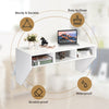 Wall-mounted floating computer desk in white with three storage compartments, waterproof and scratch-proof surface for.