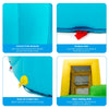 Inflatable water park bounce house features a climbing wall, double slides, and mesh walls for safety and ventilation.