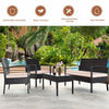 4-piece patio rattan conversation set featuring a loveseat, 2 sofas, and a coffee table, perfect for outdoor relaxation.