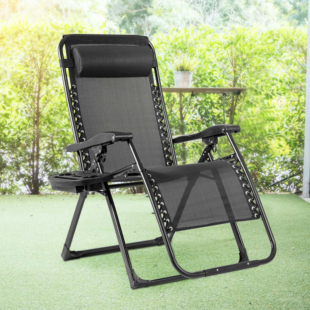 Oversize Lounge Chair with Cup Holder of Heavy Duty for outdoor-Black - Gallery View 1 of 6