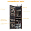 Jewelry armoire with full-length mirror, 5 LED lights, and multiple storage compartments for organized accessory.