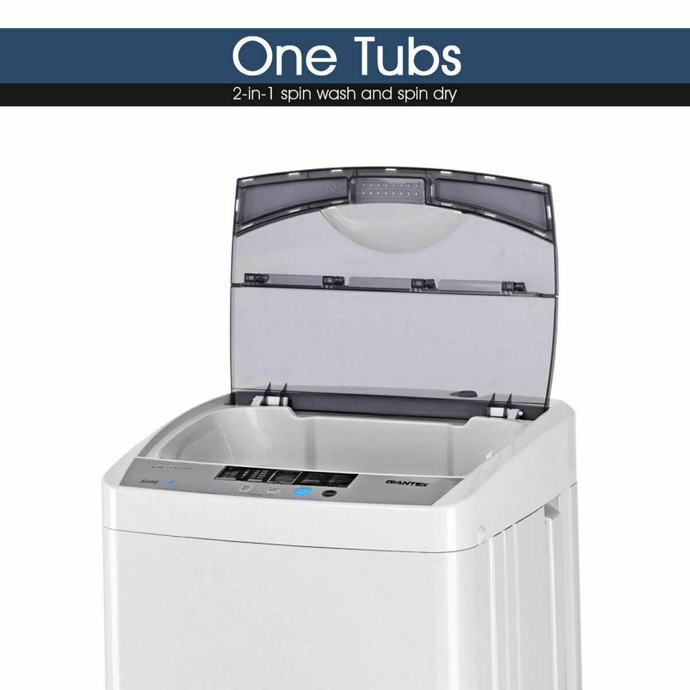 Top angle of the 12 lbs full-automatic washing machine showcasing the control panel and clear lid for monitoring.