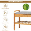 Bamboo shoe rack bench with storage shelf, sturdy frame, ergonomic height, suitable for entryway or hallway use.