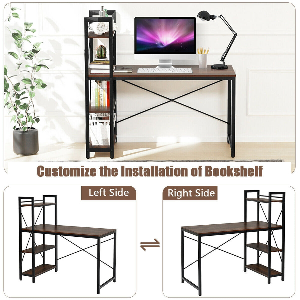 47.5-inch writing study computer desk with 4-tier shelves and adjustable legs for compact storage and stability.