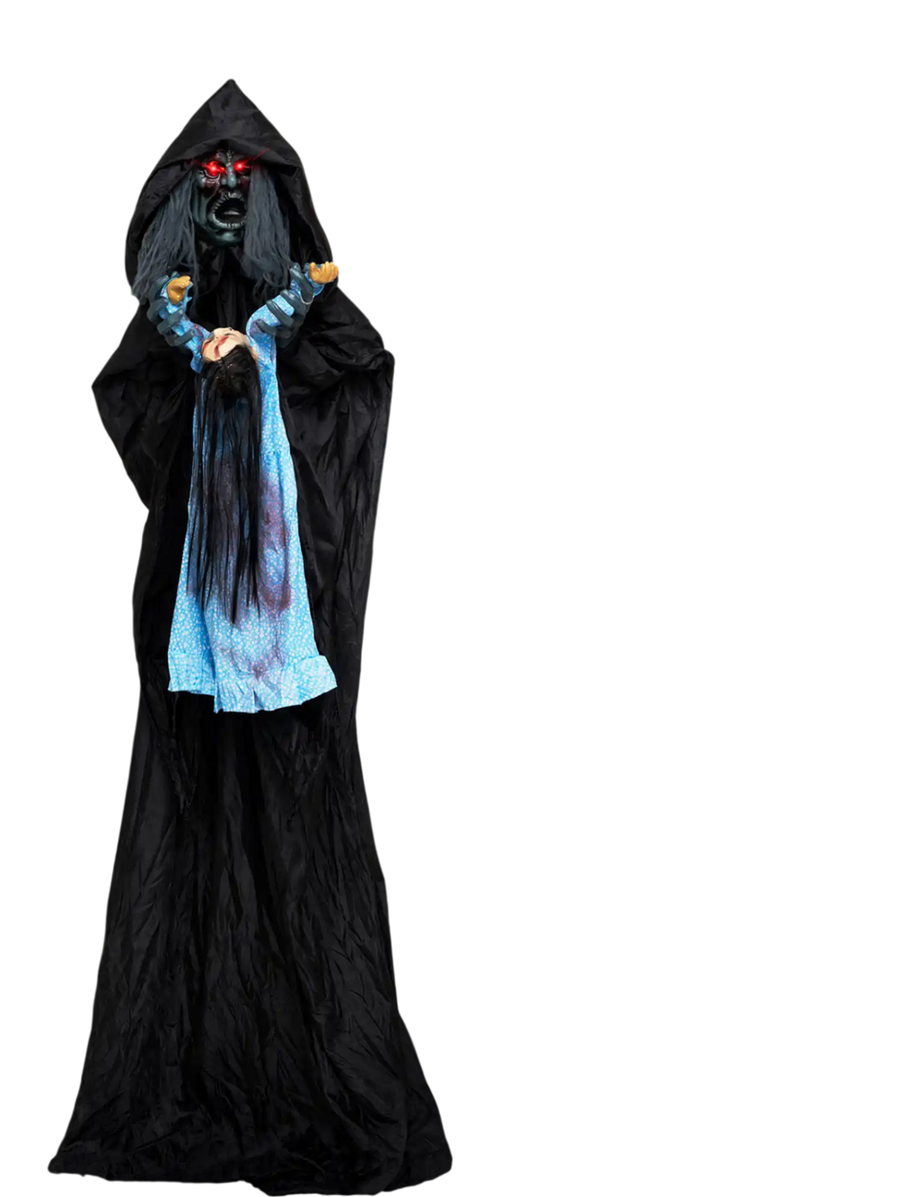 Towering 7.2 ft animated Halloween Soul Sucker decoration features red flashing eyes and moaning sounds for spooky ambiance.
