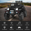 Black 12V kids ride-on truck with remote control, LED lights, and double magnetic doors for fun outdoor adventures.