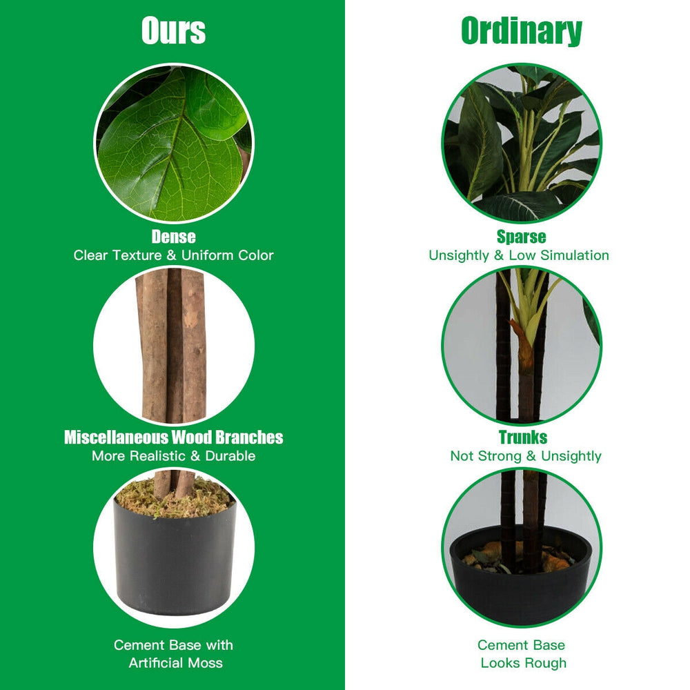 4 feet artificial fiddle leaf fig tree with natural trunks and leaves, perfect for indoor or outdoor decoration.