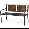 Patio garden bench with a classic design, featuring a sturdy steel frame and comfortable rattan backrest for outdoor.