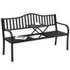 Side view of a patio garden bench featuring a foldable center table, made from durable powder-coated steel for outdoor.