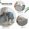 Light gray folding storage ottoman with lift top, sturdy MDF construction, and spacious interior for versatile use.