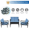 Patio furniture set featuring a cushioned loveseat and two single sofas with a black aluminum frame, perfect for.