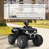Black 12V kids ride-on ATV with LED lights, treaded tires, and slow start technology for safe driving fun.