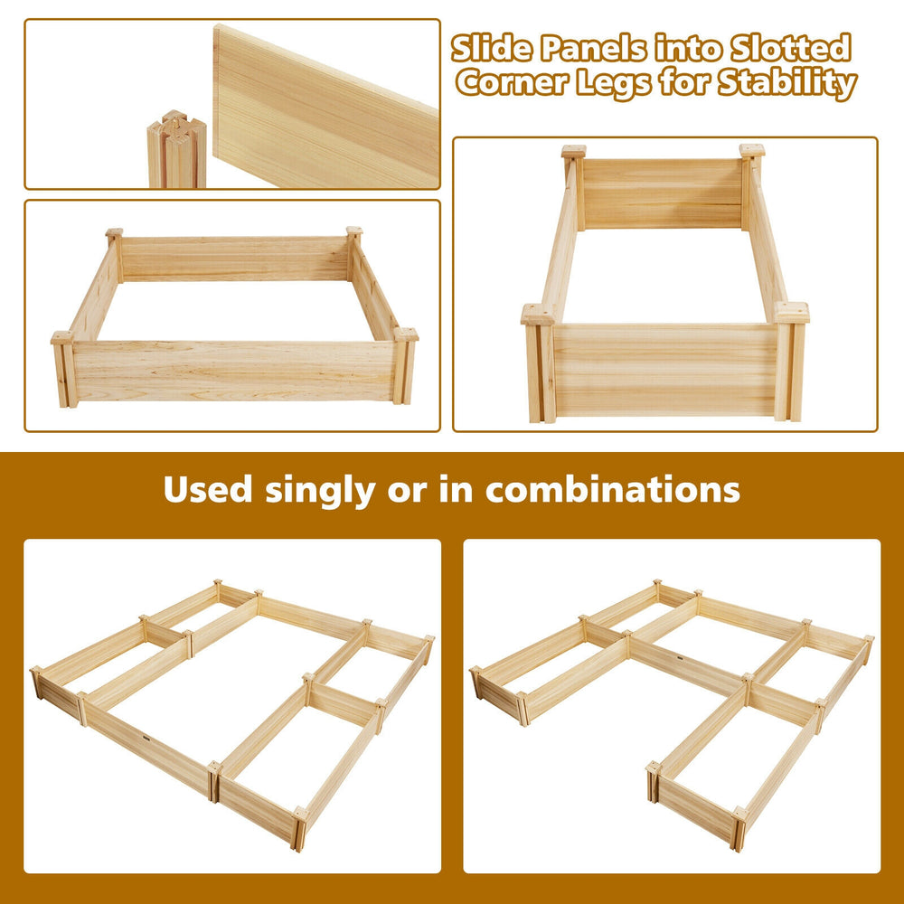 Detailed view of the U-shaped wooden garden raised bed made of fir wood, showcasing its assembly instructions and.
