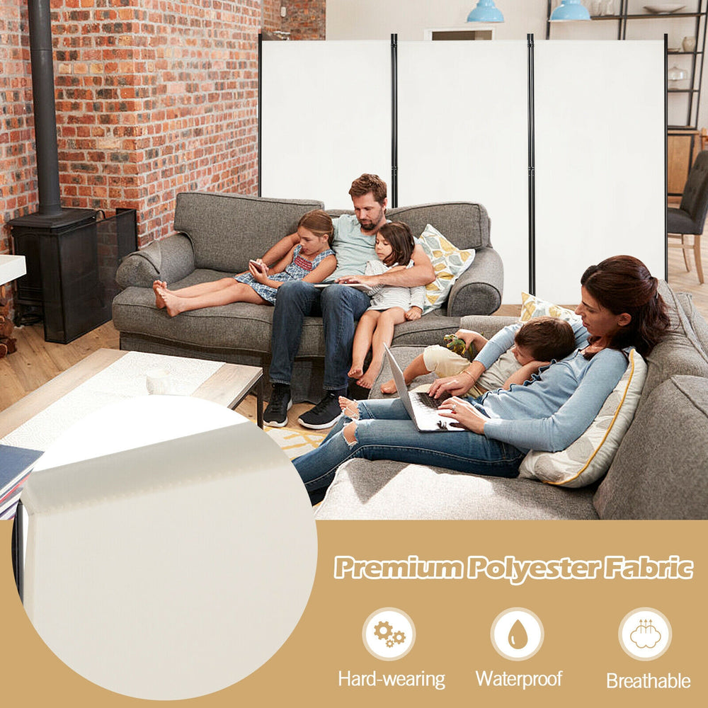 3-panel room divider in white made of premium polyester fabric, perfect for creating private spaces in home or office.