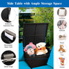 Side table with ample storage space, made of rattan, ideal for outdoor use, perfect for cushions and toys.