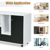 Lateral mobile filing cabinet in black with 2 drawers, 2 shelves, and wheels for versatile office or home use.