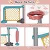 Height adjustable 3-in-1 basketball stand set with soccer goal and roller, made of ASTM certified PE material for kids.