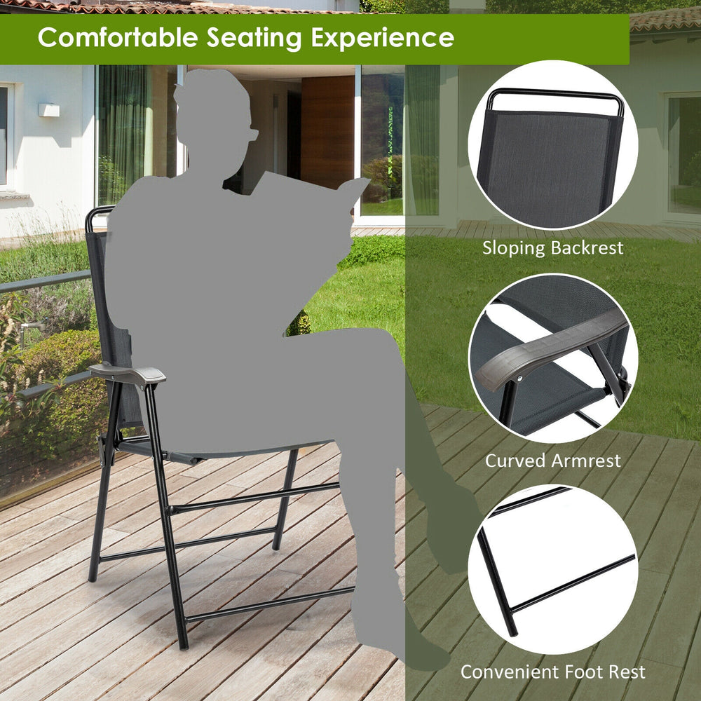 Portable outdoor folding chair with armrest, ergonomic design, sturdy steel frame, ideal for balcony and garden use.