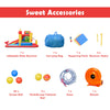 Inflatable water slide bounce house with 740 W blower, climbing wall, splash pool, and 30 ocean balls for summer fun.