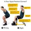Squat fitness equipment demonstrating correct and incorrect squat positions, featuring adjustable height and ergonomic.