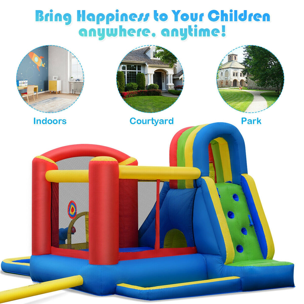 Inflatable kid bounce house castle with water slide, made of puncture-resistant 420D oxford fabric, for indoor or.