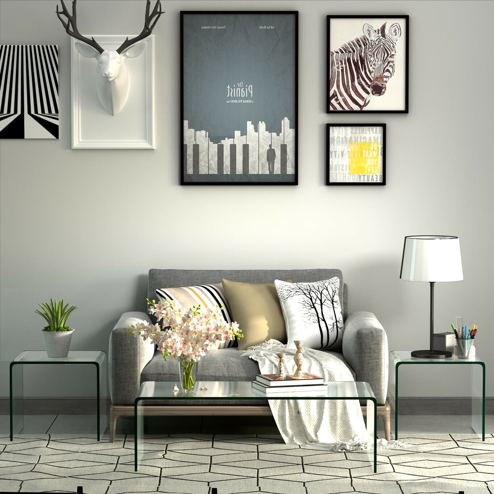 Tempered glass waterfall end table with non-slip pads, minimalist design, perfect for living room or office use.