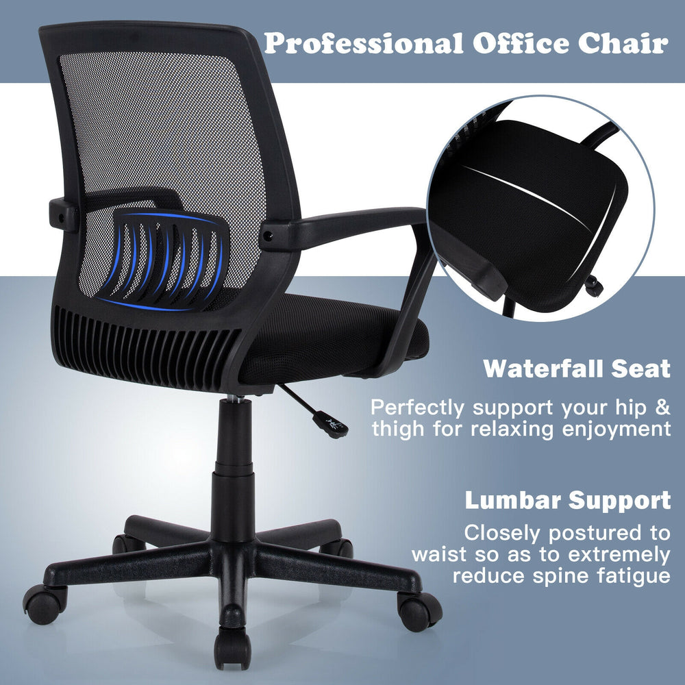 Mid-back mesh executive chair with lumbar support, adjustable height, and waterfall seat for ergonomic comfort in.