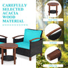 Turquoise cushion patio chair with acacia wood frame and rattan design, perfect for outdoor relaxation in gardens or.