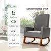 Gray rocking high back upholstered lounge armchair with side pocket, solid rubberwood base, perfect for nursery or.
