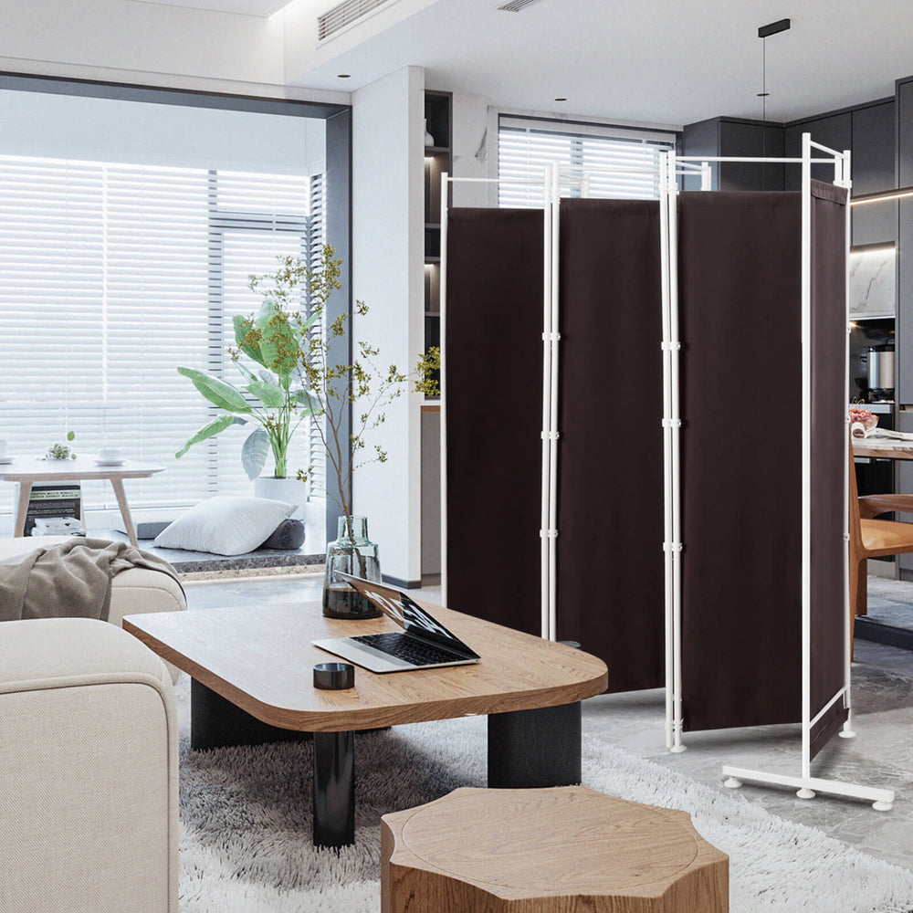 6-Panel Room Divider Folding Privacy Screen-Brown - Gallery View 1 of 10